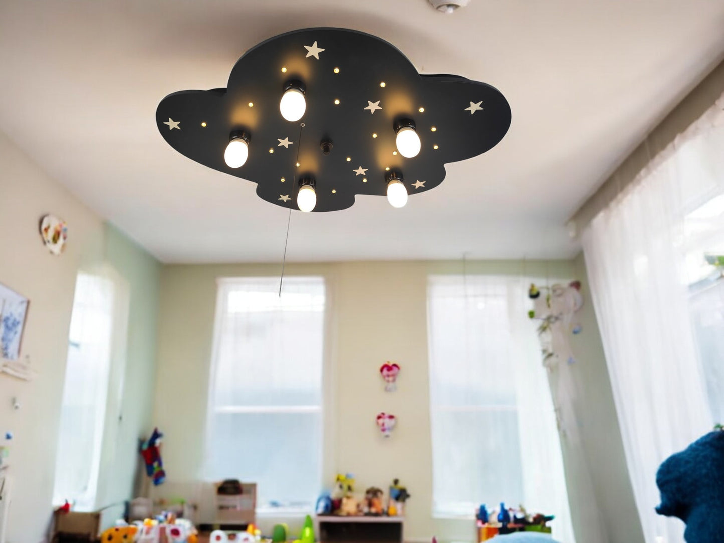 Deckenleuchte Wolke Blau XXL mit fluoreszierenden Sternen (B-Ware)